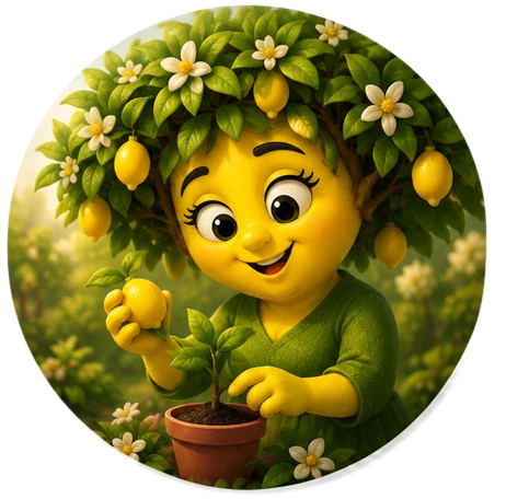 Mamá Vitrix, personaje de la Familia Cítrix, con su cesta de limones